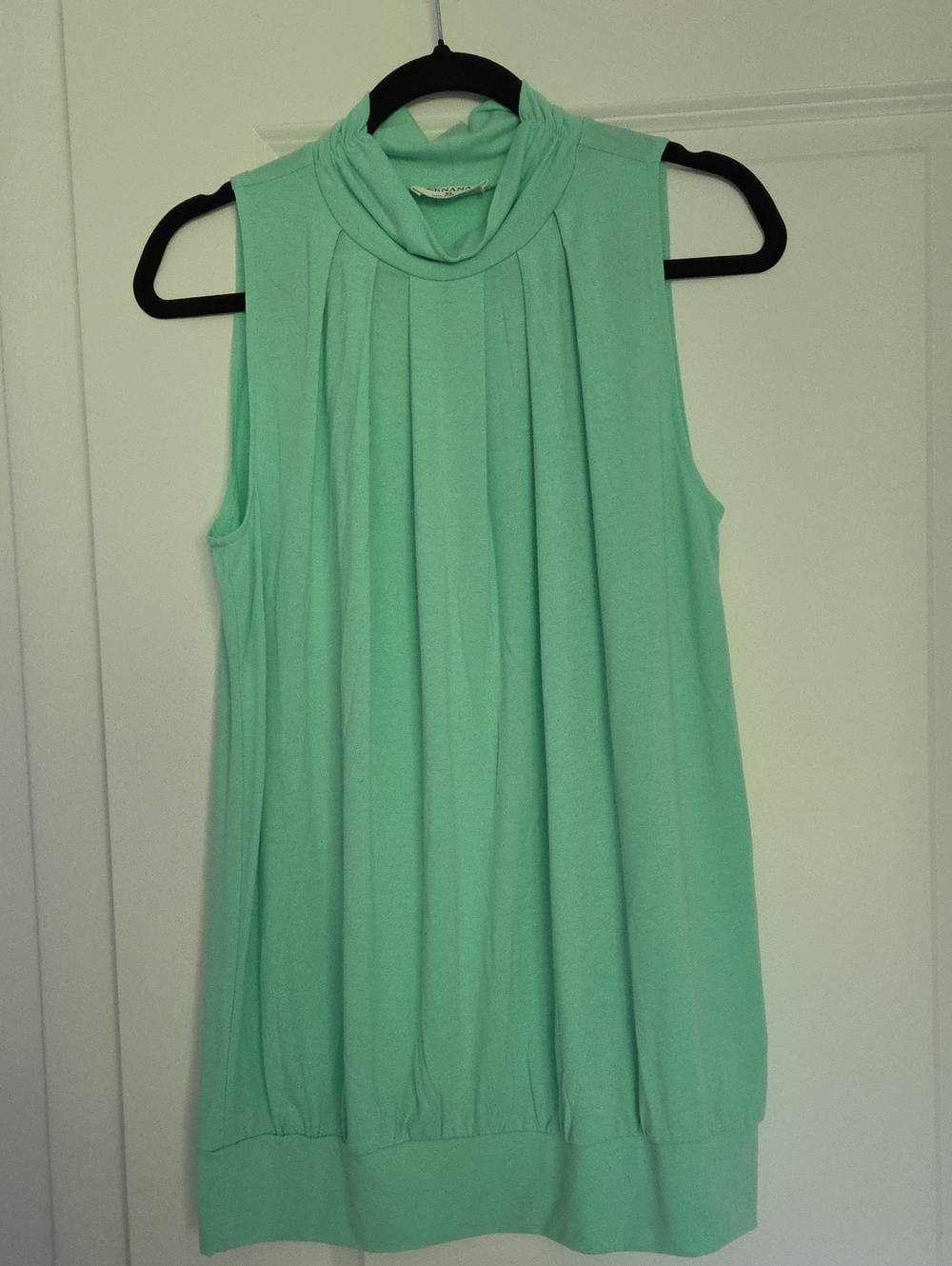 Pleated Mock Neck Sleeveless Tank Top in Mint Green